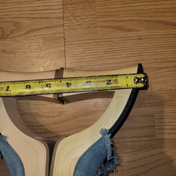 Vintage Womens 90s Y2K Denim Sandals Wood Wedge 4" Heels Size 8 Splash - Picture 6 of 10